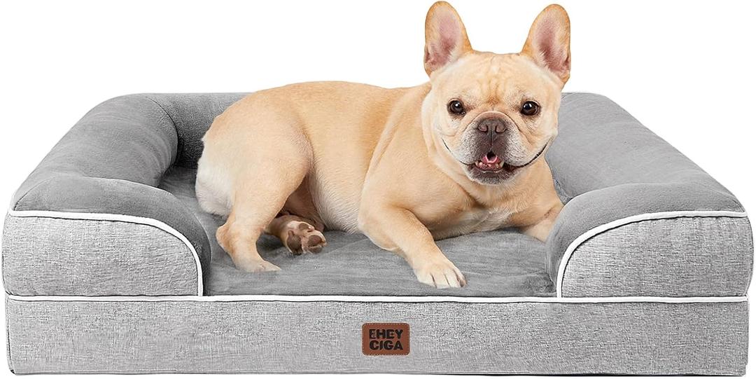 EHEYCIGA Orthopedic Dog Bed for Medium Dogs, Waterproof Memory Foam Medium Pet Beds with Sides, Non-Slip Bottom and Egg-Crate Foam Dog Couch Bed with Washable Removable Cover, Grey (30.0"L x 20.0"W x 6.5"Th)