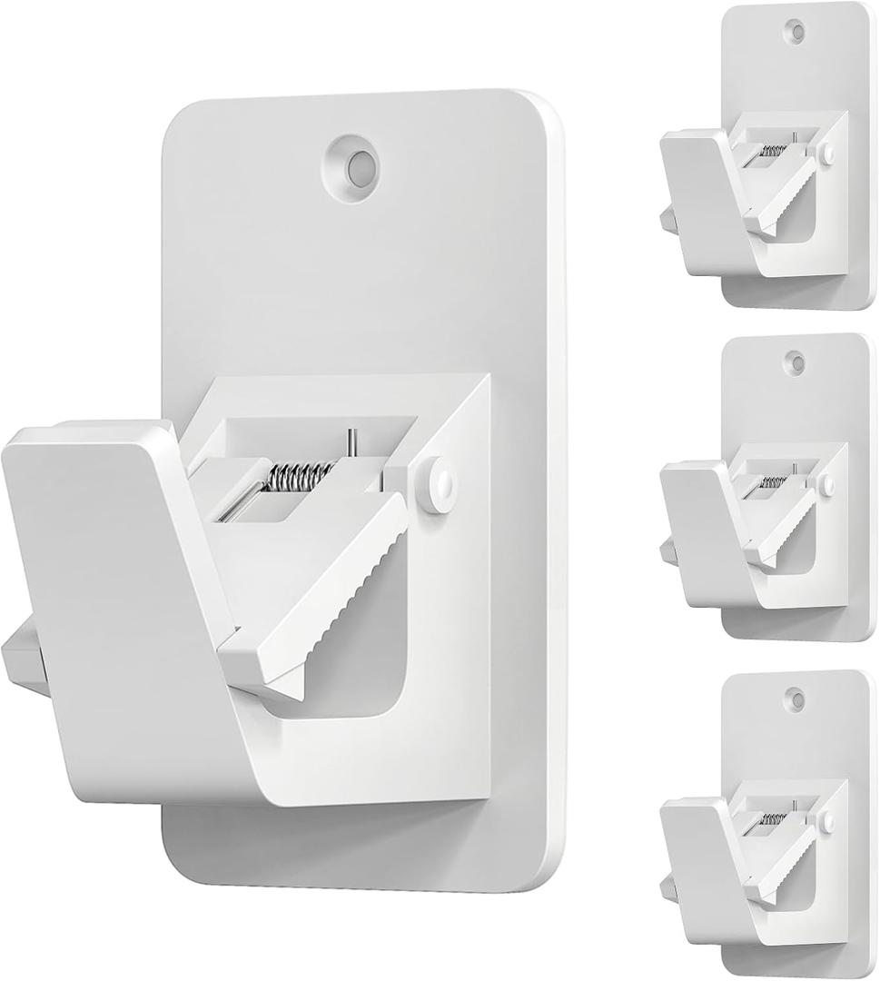 5 x Adhesive No Drill Curtain Rod Brackets - Heavy Duty 30LB Holders for Bathroom Bedroom Kitchen, Universal Damage-Free Window Rod Hooks with Nail-Free Installation (4PC White)