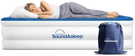 SoundAsleep Products Dream Series Luxury Air Mattress, ComfortCoil Technology, Built-in High Capacity Pump for Home, Camping- Double Height, Adjustable, Inflatable Blow Up, Portable - Twin XL Size, Blue