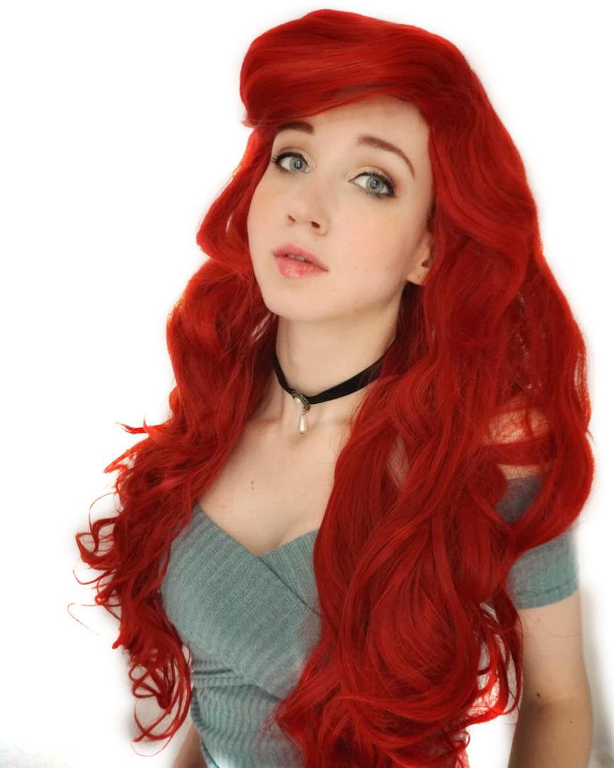 Probeauty Mermaid Wig Long Red Curly Body Wave Wig Halloween Cosplay Costume Wigs for Women+Wig Cap Red