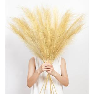 9 Pcs 45" Tall Pampas Grass Gold Decor, Long Stem Artificial Flower Floor Vase Large Faux Floral Pompas Fake Plants Dried Bouquet Arrangement Vase Filler for Boho Home Wedding Decoration