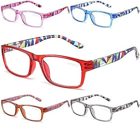 Gaoye 5-Pack Reading Glasses Blue Light Blocking, Spring Hinge Readers for Women Men Anti Glare Filter Lightweight Eyeglasses (5-Pack Mix Color 3, 3.5)
