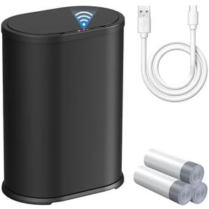 KUK Stainless Steel Bathroom Trash Can Automatic Touchless with Removable Inner Bucket, Waterproof, 1.6 Gallon Smart Trash Can with Lid for Bathroom Bedroom, Office - Black
