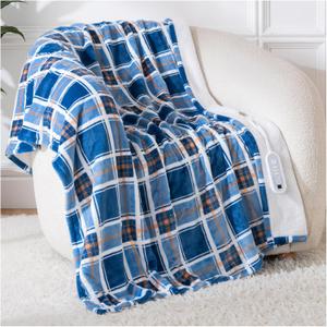 Electric Blanket Heated Throw, 50" x 60" Heated Blanket with 8 Heat Levels & 8 Hours Auto Off, Fast Heating Machine Washable Blankets with ETL & FCC Certification, Blue Plaid