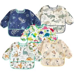 PandaEar 5 Pack Baby Long Sleeve Bibs| Waterproof Full Sleeve Bib for Baby Infant Toddler 6-36 Months