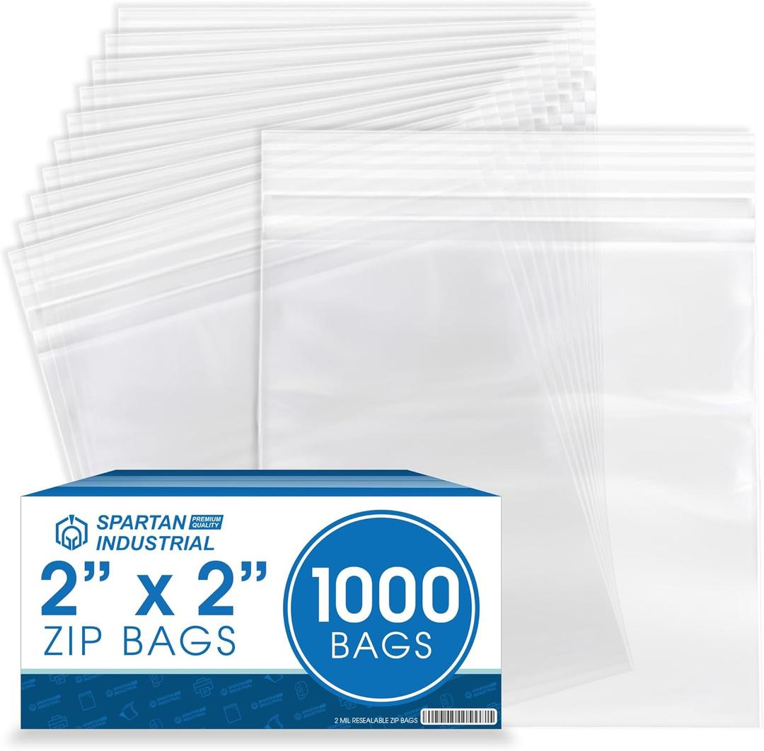 Spartan Industrial - 2 X 2 (1000 Count) 2 Mil Clear Reclosable Zip Plastic Poly Bags with Resealable Lock Seal Zipper