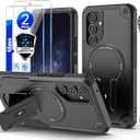 for Samsung Galaxy A35 5G case[Compatible with MagSafe][with 2 * 9H Tempered Glass Screen Protector], Built in Invisible Stand, Not FadingShockproof Protective Phone Cover 6.6-inch(Black)