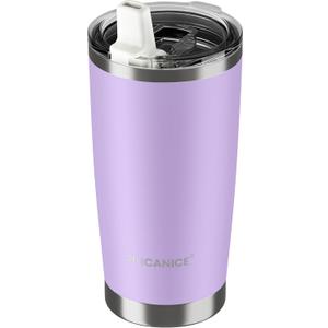 20oz Hygienic Insulated Tumbler 100% Leakproof Lid with Removable Spout & Straw, Reinforced Vacuum-Protection Base, Cup Holder Friendly, for Iced Coffee, Smoothie/Water on the Go - Lilac