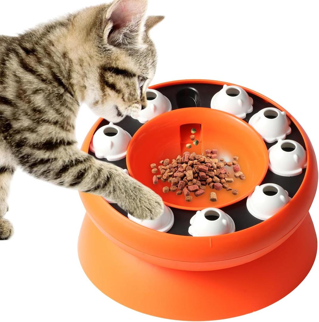 Cat Puzzle Feeder Slow Food Bowl  Interactive Slow Feeder Bowl for Indoor Cats, Treat Dispensing Enrichment Toy,Mental Stimulation and Boredom Relief (Orange)