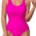 Pink Queen Women's One Piece Swimsuit V Neck Tummy Control Bathing Suits Sexy Criss Cross Swimwear (Large)