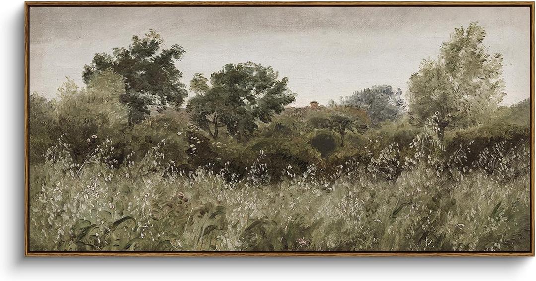 InSimSea Extra Large Framed Vintage Wall Art, Living Room Country Farmhouse Decor, Grassland Landscape Paintings, Canvas Prints, Retro Scenery Long Picture for Bedroom Above of Bed,24x48inch