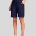 G Gradual Women's 9" Long Swim Board Shorts with Pockets High Waisted Knee Length Beach Swimming Shorts for Women with Liner (Navy, M)