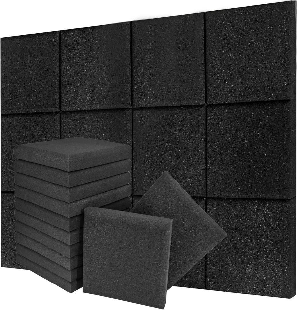 Sound Proof Foam Panels for Walls, High-Density Sound Proof Panels for Walls, Acoustic Panels Sound Absorbing for Noise Absorbing Canceling (24 Pack Square, 2x12x12 Inches) Square Black