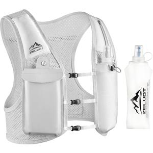 Zelvot Running Vest for Women Men, USA Original Patent, Adjustable Chest Straps Running Hydration Vest with 500ml Soft Flask, Lightweight Breathable Reflective Running Vest for Marathon (Medium-Large, Gray)