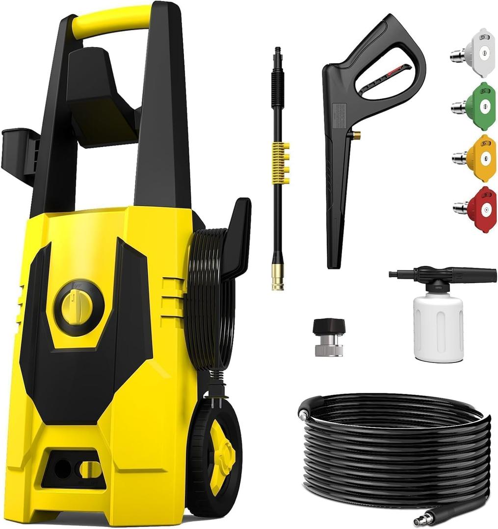 AgiiMan Pressure Washer - 5100PSI Max 3.4GPM Power Washer with 35FT Power Cord, 20FT Hose, Soap Tank, High Pressure Washer Electric Powerd Car Cleaning for Garden, Patios, Yard, Yellow