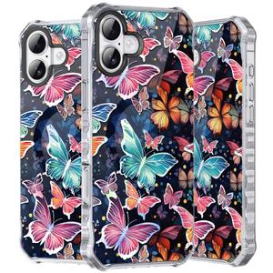 Hocase for iPhone 16 Plus Case, with [Curly Wave Edge & Shiny Design] [Compatible with MagSafe] [Reinforced Corners] Slim Fit Shockproof Protective Phone Case - Flying Butterflies