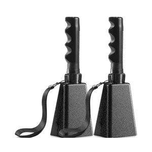 9" Metal Cowbells with Handle - (2 Pack) Cow Bells Loud Cheering Noise Makers for Sporting Events, Football Games, School Spirit, Rallies & Celebrations - Black Steel Percussion Music