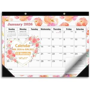 4 x Ymumuda Desk Calendar 2026-2027 Wall Calendar 2 in 1, Monthly Desk Calendar 2026 from JAN.2026 to JUN.2027, 18-Month, Large 12"17", Waterproof Cover, Hanging Rope, Home/office/School Planners (F-Pink Floral)