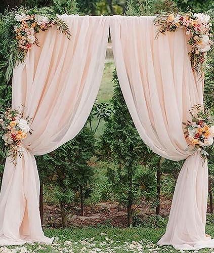 Champagne Backdrop Curtains Chiffon Sheer Voile Curtains 2 Panels 29x120 Inches Long Chiffon Curtains for Backdrop Wedding Decorations for Reception Sheer Drapes for Engagement Birthday Party Events