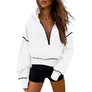 PRETTYGARDEN Women's 2026 Fall Hooded Sweatshirts Long Sleeve Half Zip Cropped Hoodies Pullover Winter Fashion Clothes (Large, White)