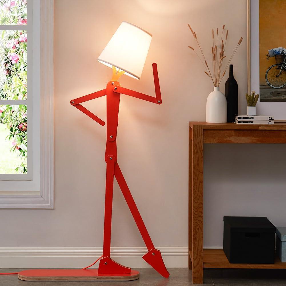 HROOME Cool Tall Wood Floor Lamp Corner Reading LED Bulb Included, Orange | Unique Design, Bedroom, Living Room, Office, Kids Bedside, Dorm, Decorative Standing Light, Creative Swing Arm