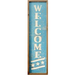 Funly mee 32" Wooden Framed Welcome Decorative Wall Sign, Carved Letters Welcome Vertical Sign for Front Porch