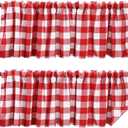 Tatuo Buffalo Plaid Curtains Buffalo Window Valances Farmhouse Design Window Decor Rod Pocket Valances for Kitchen, Bathroom, Living Room, 16 x 56 Inch (Red-White, 2 Pieces)