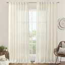LAMIT 60 Inch Wide Linen Curtains 95 Inches Long, Ivory Cream Light Filtering Faux Linen Textured Bedroom Panels Semi Sheer Back Tab and Rod Pocket Boho Drapes for Living Room/Farmhouse, 2 Panels