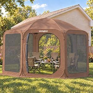 Pop up Screen House Tent Sun Shelter with Breathable Mesh Doors,Portable Camping Tent with Detachable Waterproof Floor,10x10FT Screen Canopy Outdoor for Family Friends Party in Backyard,Park