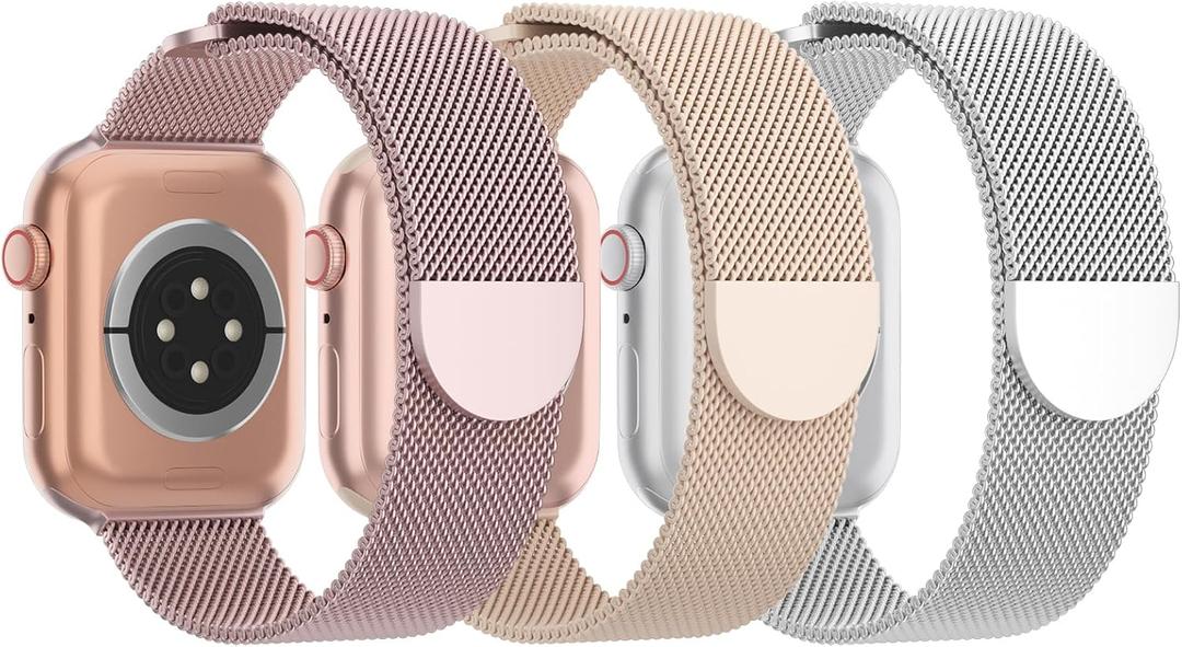 3 Pack Mesh Metal Band Compatible with Apple Watch Band 38mm 40mm 41mm 42mm 44mm 45mm 46mm 49mm, Stainless Steel Magnetic Loop Strap for iWatch Ultra 3 2 1 Series 11/10/9/8/SE/7/6/5/4/3 Men Women