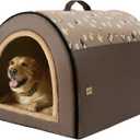 Jiupety 2 in 1 Dog House Indoor, Comfy Cave Bed Covered Dog Bed, Portable House for Large Dogs, 3XL(39"x32"x28"), Up to 90 Lb, Brown