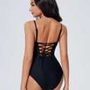 SUUKSESS Women One Piece Tummy Control Swimsuit Crisscross Backless Bathing Suit (Black, L)