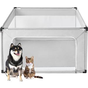 Inches Puppy Playpen for Dogs & Cats Indoor or Outdoor - Dog Play Pen with Door, Dog Fence for Small Pets with Heavy-Duty Oxford & Steel Frame