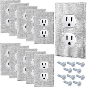 10 Pcs Silver Shiny Wall Plate Rhinestones Outlet Covers Decorative Bling Socket Covers for Outlets Glitter Home Socket Accessory for Room Home Lighting Accessories Decor Ornaments