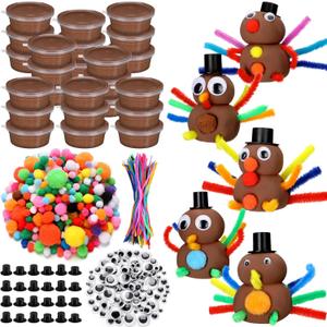 Shappy 24 Pack Thanksgiving Turkey DIY Craft Kits Fall DIY Turkey Air Dry Clay Modeling Autumn Indoor Decoration for Thanksgiving Fall Party Supplies