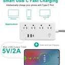 Bluetooth Portable Speakers Extension Cord 5FT, Surge Protector Power Strip with 8 Widely Outlets 4 USB Ports, Flat Plug, Wall Mount Outlet Extender, Multiple Outlets for Indoor Home