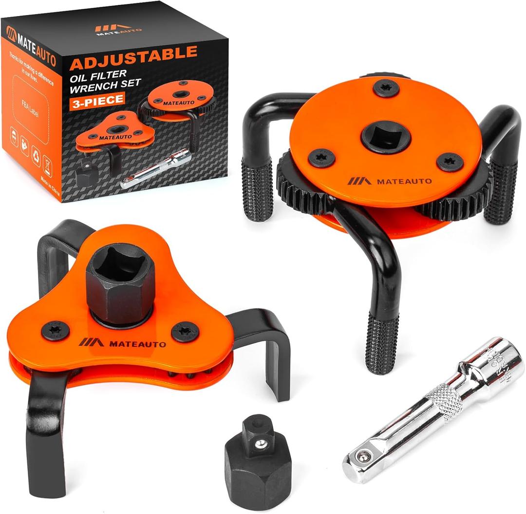 Universal 3-Jaw Oil Filter Wrench Set, Adjustable 2-Way Operation, Heavy-Duty Oil Filter Removal Tool, High Torque for Auto, Trucks, Fits 2-1/2" to 5-1/2" Diameter, 1/2" or 3/8" Drive