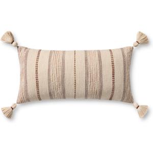 Loloi Ivory/Multi 12'' x 27'' Cover w/Down Pillow | PLL0157 Approx. 12"x27" Ivory / White, Farmhouse, Coastal, Neutral, Pillow