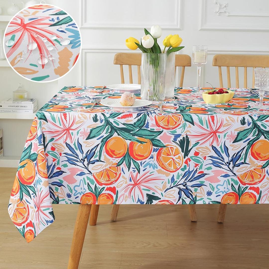 SASTYBALE Summer Tablecloth Rectangle, Spill Proof Vibrant Watercolor Lemon Table Cloth, Washable Decorative Polyester Table Cover for Outdoor Party Picnic Dinner (Rectangle, 52" x 70")