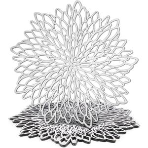 10 Pack Silver Metallic Vinyl Placemats for Thanksgiving, Christmas, Holiday, Leaf Design, 14.4 in
