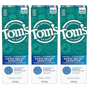 Tom's of Maine FluorideFree Rapid Relief Sensitive Toothpaste, Fresh Mint, 4 oz. 3Pack 