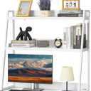 VEVOR Desktop Bookshelf, 2-Tier Desktop Storage Organizer, 37.4" x 12.6" x 35.4" Office Desk Storage Rack Display Shelf, Desktop Bookshelf Hutch with Anti-Slip Feet Pads for Office, Home & Dorm, White, 2 Shelves