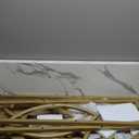 Huuger 47.2 Inch Entryway Table with Marble Top, Modern Console Sofa Table, Accent Table with Shelves, for Entry, Hallway, Entrance, Foyer, O-Shaped Metal Frame, White Marble & Gold