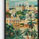 2 x Genoa Italy Art Print Poster, Europe City Skyline Artwork Painting Wall Art Vintage Painting for Bedroom Bathroom Living Room Decor 53 (Genoa Italy, 8 x 10 inches, Unframed)
