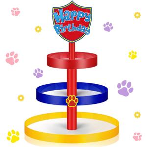Willinglong Paw Birthday Party Decoration Paw Cupcake Stand 3 Tier PVC Red Blue Yellow Cake Stand Dessert Tower Holder Cartoon Dog Themed Party Supplies Cupcake Topper Tower Puppy Table Decoration