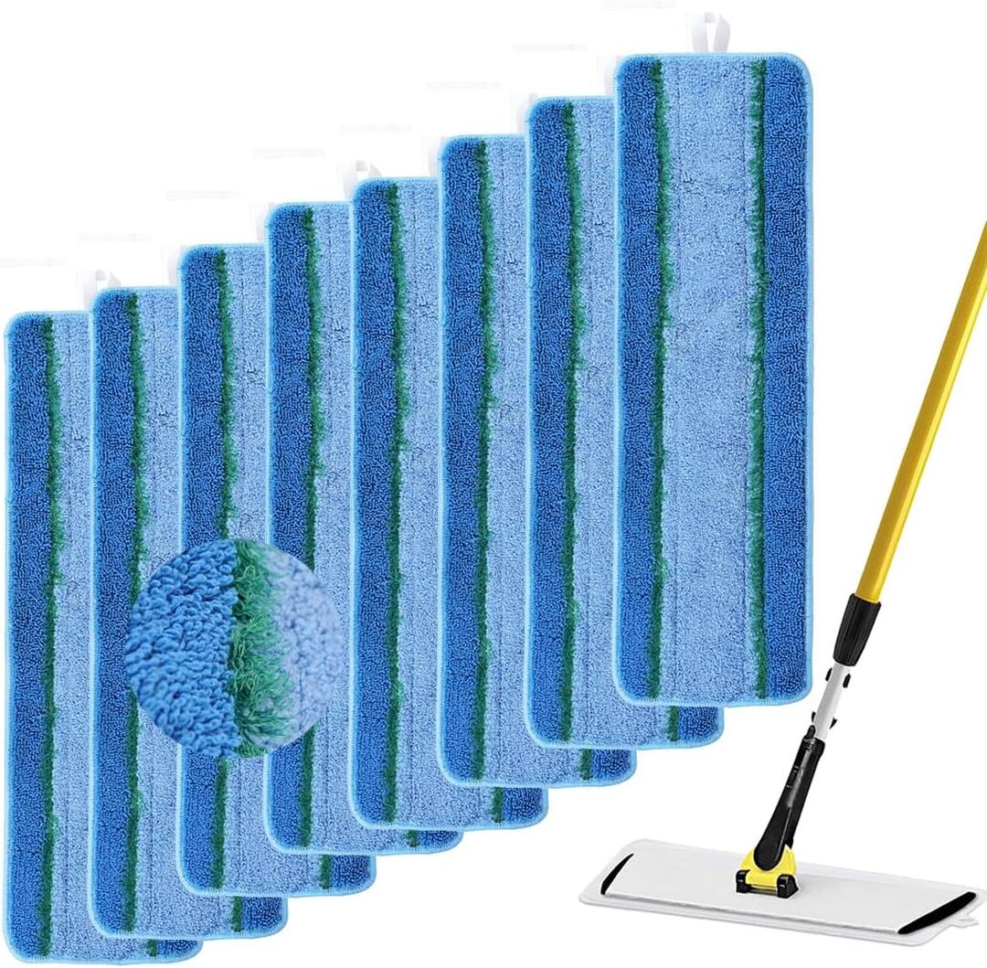 Upgraded Replacement Microfiber Mop Pads for Rubbermaid Commercial 18 Inch Mop 17 Inch Mops, Reusable Wet & Dry Commercial Cleaning Flat Mops System 18" 17" Refill Head for Multi-Surface Floor-8 Pack (Upgrades Blue 8pack)