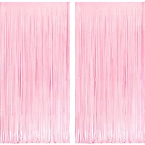 Pastel Pink Party Backdrop Decoration - GREATRIL Baby Pink Foil Fringe Streamers for Baby/Boo Day/Valentines/Cowgirl/Sweet/Cloud/Unicorn/Princess/Bow Themed - 3.2ft X 8.2ft - 2 Packs