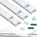 THMOOTHER LED Strip Pre-Drilled White U Channel Diffuser 6-Pack 3.28FT,Surface Mounted Tape Light Aluminum Track with Continuous Silicone Cover. Flush Installed Low Profile (White, 6X3.3FT)