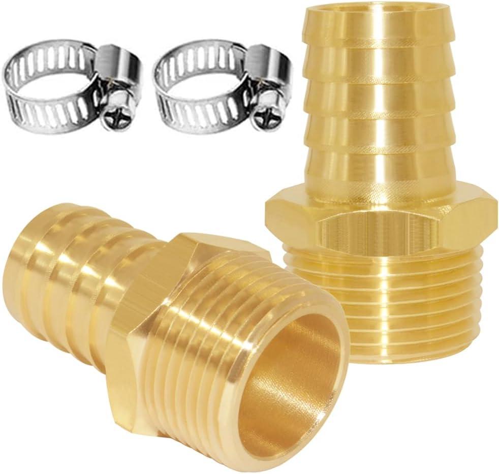 Joywayus Brass Barb Fitting 1" Hose Barb x 3/4" Male NPT Water/Fuel/Air(Pack of 2)