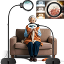 30X 10X Large Floor Magnifying Glass with Light and Stand,72 LED Flexible Gooseneck Floor Magnifying Lamp,2 in 1 Lighted Magnifiers for Close Work, Sewing,Crafts,Hobbies（Black）